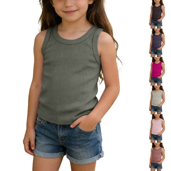SGFCWSX Girls Tank Tops Soft Ribbed Sleeveless Casual Daily Wear Shirt Green Size 2-3 Years