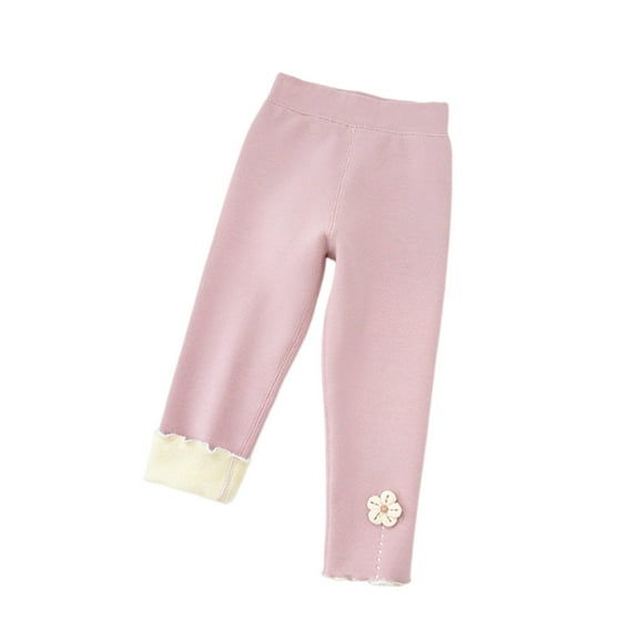 SGFCWSX Girls Thermal Pants Sweet Flower Thickened Legging Pants Fleece Lining Winter Soft Leggings Pink Size 7 Years