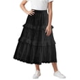 thumbnail image 1 of SGFCWSX Girls Tiered Skirt Elastic Waist Summer Casual Kids Lace Ruffle A Line Maxi Skirts Daily Wear Black Size 11-12 Years, 1 of 4
