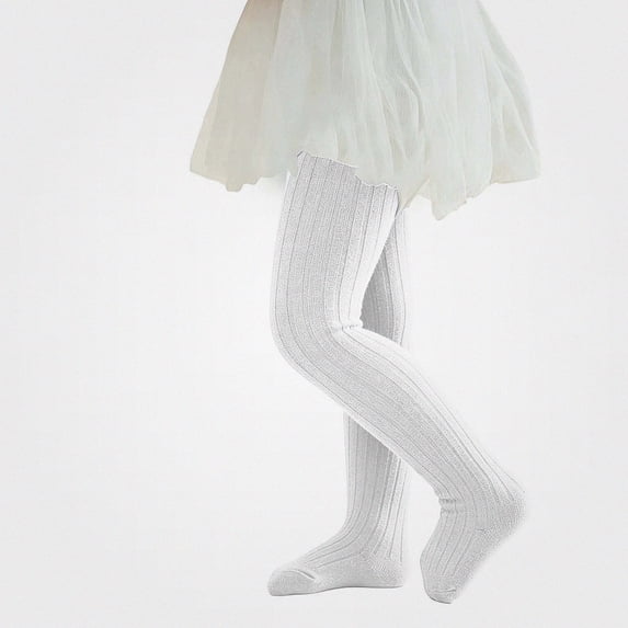 SGFCWSX Girls Tights Ribbed Stretch Comfortable Footed Everyday Soft Knit Toddler Kids Casual Leggings White Size 7
