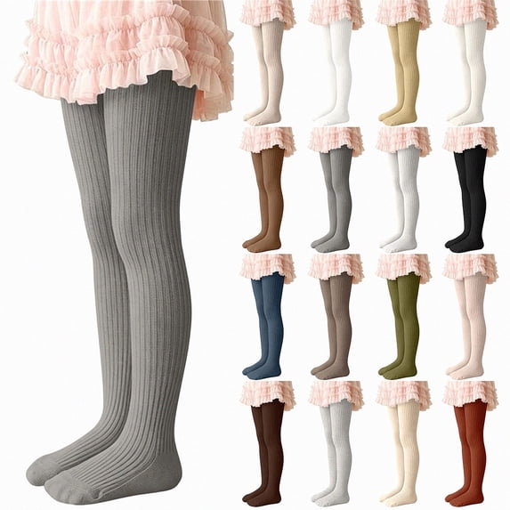 SGFCWSX Girls Tights Ruffle Top Ribbed Stretch Comfortable Everyday Casual Toddler Kids Footed Leggings Dark Gray Size 3T