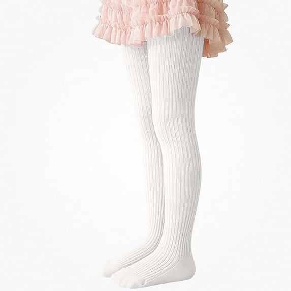 SGFCWSX Girls Tights Ruffle Top Ribbed Stretch Comfortable Everyday Casual Toddler Kids Footed Leggings White Size 2T