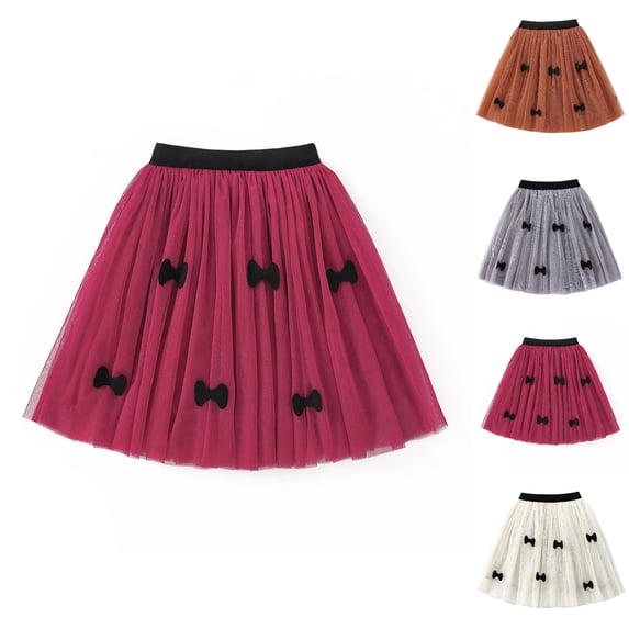 SGFCWSX Girls Tulle Skirt Kids Elastic Waist Bow A Line Midi Skirts Daily Party Casual Wear Red Size 5 Years