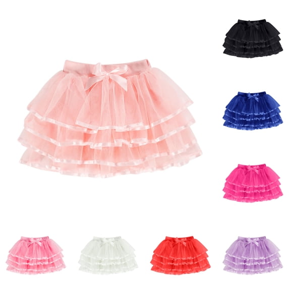 SGFCWSX Girls Tutu Skirt Elastic Waist Summer Casual Kids Bow Layered Tulle Fluffy Mini Skirts Daily Party Dance Wear Pink Size 6-7 Years