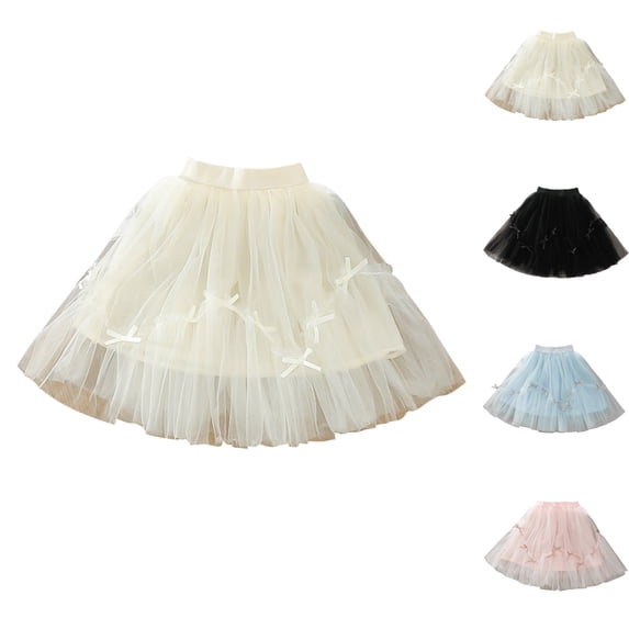 SGFCWSX Girls Tutu Skirt Elastic Waist Summer Casual Kids Tulle Bow Fluffy Layered Mini Skirts Daily Party Wear Beige Size 10-11 Years