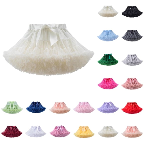 SGFCWSX Girls Tutu Skirt Kids Bow Ruffle Layered Elastic Waist Fluffy Dance Skirts Beige Size 8-10 Years