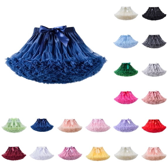 SGFCWSX Girls Tutu Skirt Kids Bow Ruffle Layered Elastic Waist Fluffy Dance Skirts Navy Size 0-2 Years