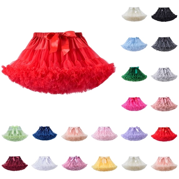 SGFCWSX Girls Tutu Skirt Kids Bow Ruffle Layered Elastic Waist Fluffy Dance Skirts Red Size 8-10 Years