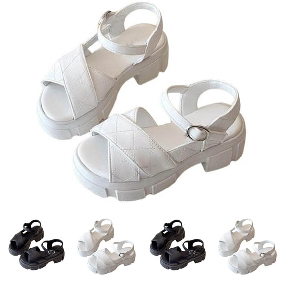 SGFCWSX Girls Wedge Sandals Kids Ankle Strap Quilted Open Toe Summer Casual Shoes White Size 12 Little Kids