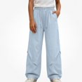 thumbnail image 1 of SGFCWSX Girls Wide Leg Pants, Elastic Drawstring Waist Loose Fit Casual Trousers with Pockets for Streetwear Daily Outfits Blue Size 9, 1 of 7