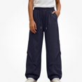 thumbnail image 1 of SGFCWSX Girls Wide Leg Pants, Elastic Drawstring Waist Loose Fit Casual Trousers with Pockets for Streetwear Daily Outfits Navy Size 13, 1 of 7