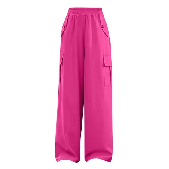 SGFCWSX Girls Cargo Pants with Pockets High Elastic Waist Wide Leg Trousers for Kids Daily Wear Casual Pant Hot Pink Size 7 Years