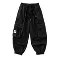 thumbnail image 1 of SGFCWSX Girls Wide Leg Pants High Elastic Waist Cargo Trousers with Pockets for Teen Trendy Drawstring Pant Black Size 15 Years, 1 of 5