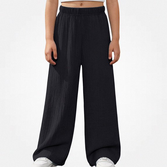 SGFCWSX Girls Wide Leg Pants Loose Casual Relaxed Fit Elastic Waist Fall Lounge Trousers Black Size 5T