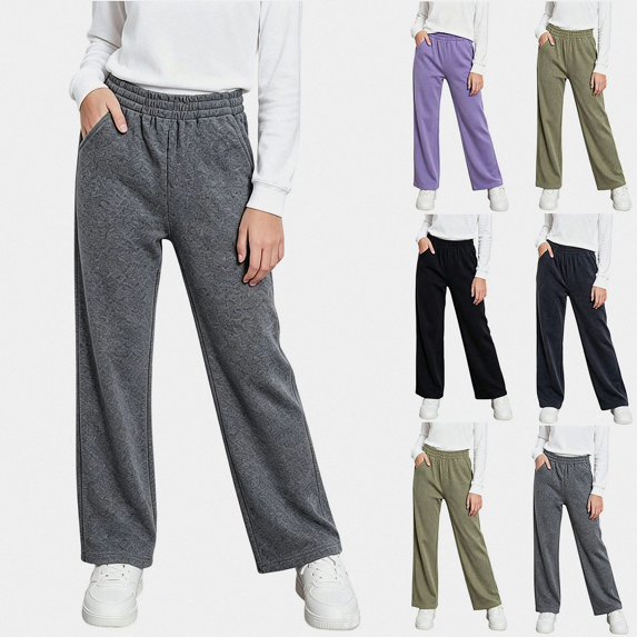 SGFCWSX Girls Wide Leg Pants, Loose Fit Elastic Waist for School Lounge Soft Sweatpants Casual Everyday Wear Gray Size 7