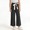 thumbnail image 1 of SGFCWSX Girls Wide Leg Pants Ribbed Elastic Waist Bow Tie Casual Pants for Kids Black Size 9-10 Years, 1 of 8