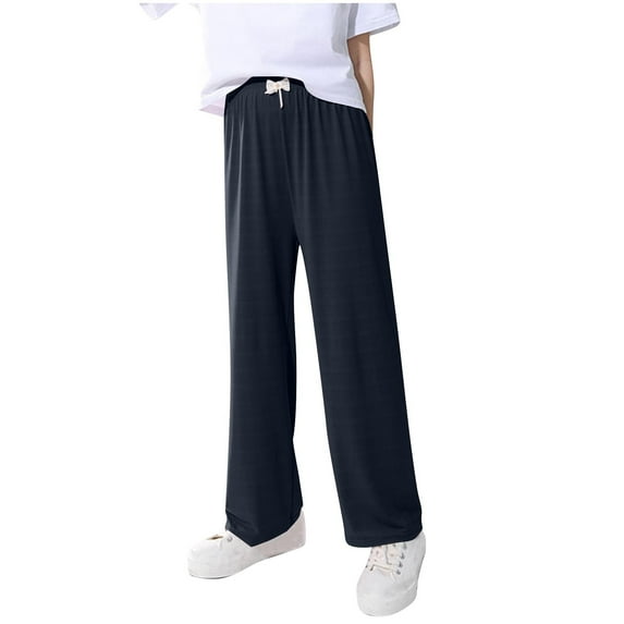 SGFCWSX Girls Baggy Pants Wide Leg High Elastic Waist Trousers with Bow for Kids Solid Color Casual Pant Black Size 7 Years