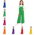 thumbnail image 1 of SGFCWSX Girls Wide-Leg Suspender Pants, Kids School Pants Daily Button Casual Overalls Green Size 7-8 Years, 1 of 9