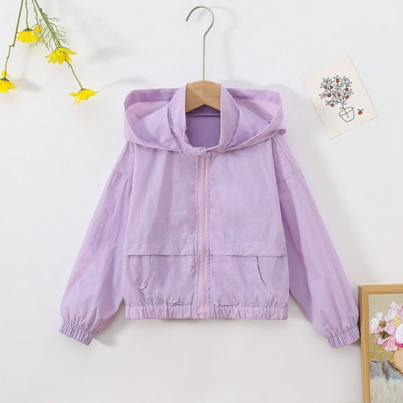 SGFCWSX Girls Windbreaker Jacket with Hood Kids Coat Casual Lightweight Jackets Purple Size 7 Years