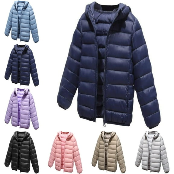 SGFCWSX Girls Windbreaker Jacket with Hood Kids Puffer Coat Lightweight Warm Jackets Dark Blue Size 8-10 Years