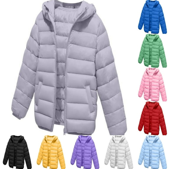 SGFCWSX Girls Windbreaker Jacket with Hood Kids Puffer Coat Lightweight Warm Jackets Gray Size 12-14 Years
