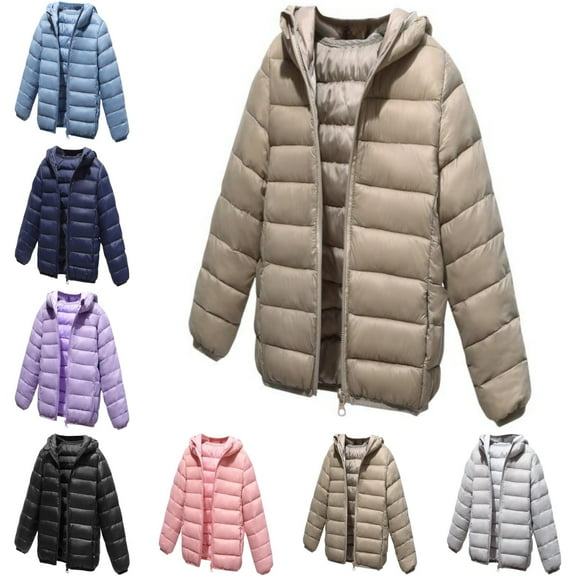 SGFCWSX Girls Windbreaker Jacket with Hood Kids Puffer Coat Lightweight Warm Jackets Khaki Size 5-6 Years