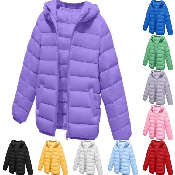 SGFCWSX Girls Windbreaker Jacket with Hood Kids Puffer Coat Warm Lightweight Jackets Purple Size 8-10 Years