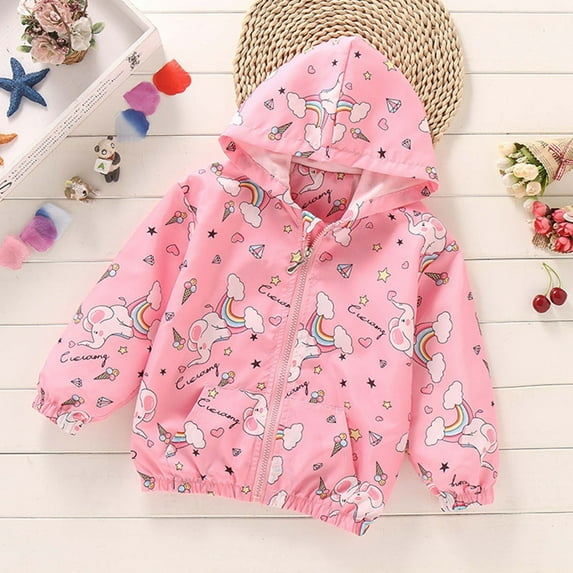 SGFCWSX Girls Windbreaker Jacket with Hood Kids Waterproof Coat Lightweight Casual Jackets Pink Size 3 Years