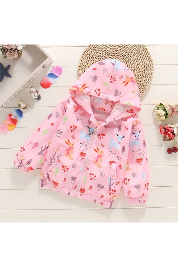 Girls Windbreaker Jacket with Hood Kids Waterproof Coat Lightweight Casual Jackets Pink Size 4 Years