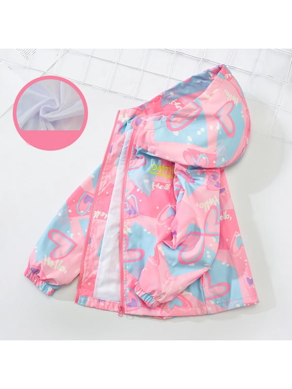 Girls Windbreaker Jacket with Hood Kids Waterproof Coat Lightweight Casual Jackets Pink Size 7 Years