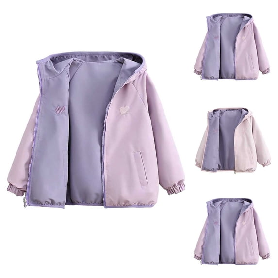 SGFCWSX Girls Windbreaker Jackets Waterproof Windproof Hooded Reversible Embroidered Lightweight Fall Outerwear for Kids Purple Size 8
