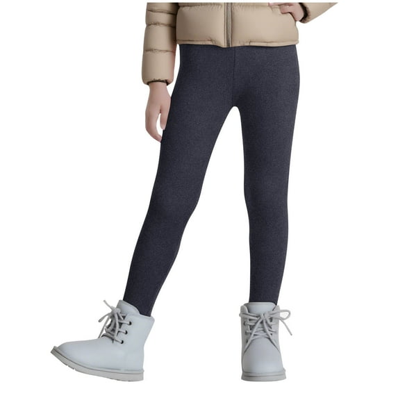 SGFCWSX Girls Winter Leggings High Waisted Yoga Pants Kids Fleece Lined Thermal Soft Legging Pants Dark Gray Size 12 Years