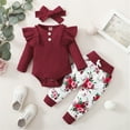 thumbnail image 1 of SGFCWSX Girls Winter Set Baby 3 Piece Outfits Ruffle Sleeve Onesie, Leopard Print Pants and Headband Sets Red Size 3 Months, 1 of 9