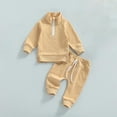 thumbnail image 1 of SGFCWSX Girls 2 Piece Set Toddler Winter Outfits High Neck Shirt and Drawstring Pants Sets Khaki Size 18 Months, 1 of 4
