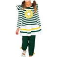 thumbnail image 1 of SGFCWSX Girls 2 Piece Set Toddler Winter Outfits Striped Flower Top and Pants Sets Green Size 4 Years, 1 of 4