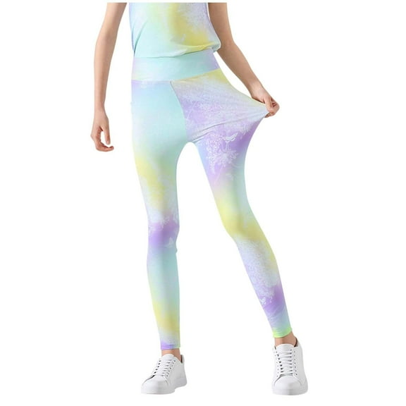 SGFCWSX Girls Yoga Leggings Stretch Pants Kids High Waisted Tie Dyeing Legging Pants Purple Size 7 Years