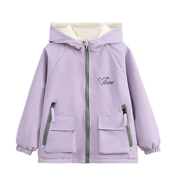 SGFCWSX Girls Zip Up Hooded Jacket Kids Fleece Lined Waterproof Windproof Coat with Cargo Pockets Casual Winter Fall Outerwea Purple Size 11-12 Years