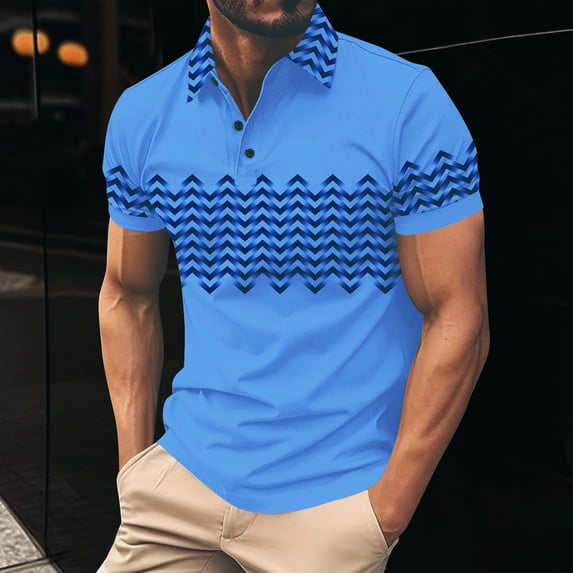 SGFCWSX Golf Polo Shirts for Men Graphic V-Neck Slim Fit Short Sleeve Casual Business Top Sky Blue Size XL