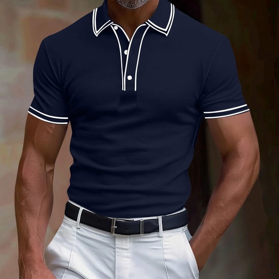 SGFCWSX Golf Polo Shirts for Men Lightweight Slim Fit Short Sleeve Solid Casual Business Top Navy Size S