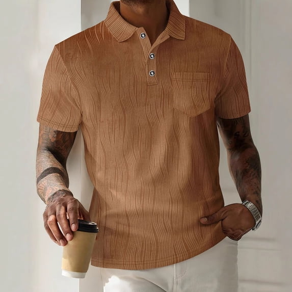 SGFCWSX Golf Polo Shirts for Men Ribbed Knit Regular Fit Daily Short Sleeve Casual Business Top with Pocket Brown Size XL