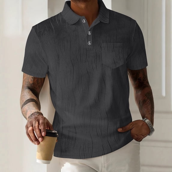SGFCWSX Golf Polo Shirts for Men Short Sleeve Ribbed Knit Daily Regular Fit Casual Business Top with Pocket Dark Gray Size XL