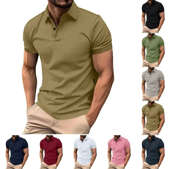 SGFCWSX Golf Polo Shirts for Men Slim Fit Short Sleeve Quick Dry Lightweight Casual Business Top Khaki Size 2XL