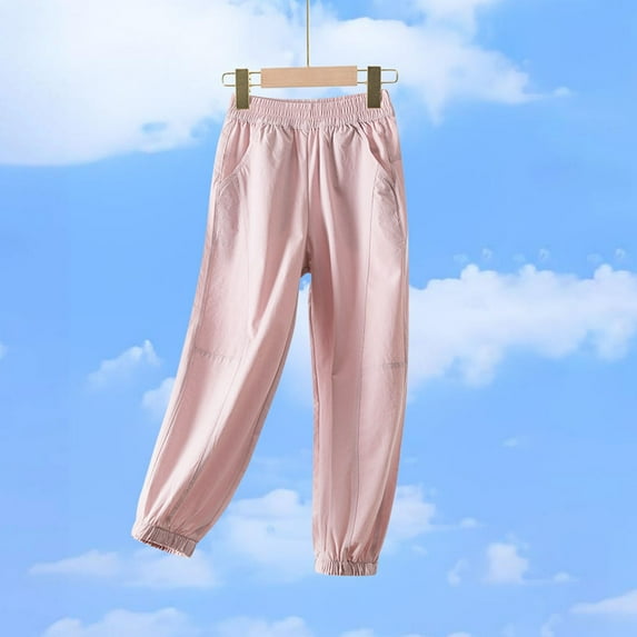 SGFCWSX Jogger Pants for Girls Elastic Waist Solid Color Tapered Leg Soft Sweatpants Summer Pink Size 11 Years