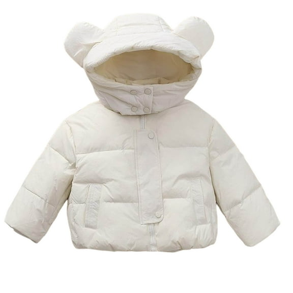 SGFCWSX Kids Bear Ears Hooded Puffer Jacket Boys Girls Warm Winter Coat White Size 5 Years