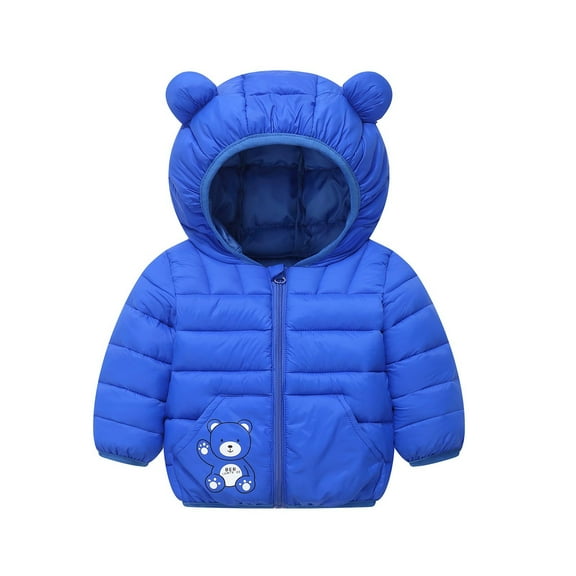 SGFCWSX Kids Bear Ears Hooded Puffer Jacket Boys Girls Warm Winter Coat with Pockets Blue Size 2 Years