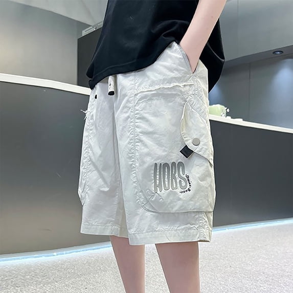 SGFCWSX Kids Boys Cargo Shorts Elastic Waist Loose Fit Lightweight Summer Casual Shorts White Size 5-6 Years