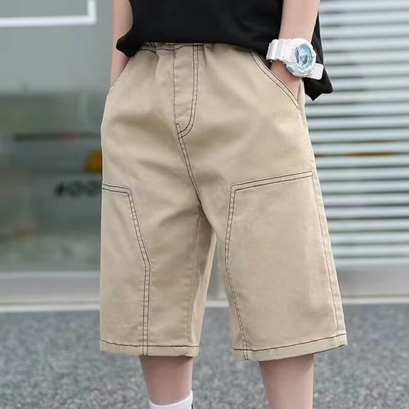 SGFCWSX Kids Boys Casual Cargo Shorts Loose Fit Elastic Waist Summer Shorts Khaki Size 8-9Years