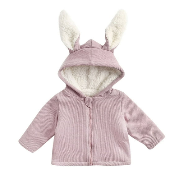 SGFCWSX Kids Bunny Ear Hooded Jacket Boys Girls Warm Zip Up Corduroy Fleece Lined Winter Fall Outerwear Coat Purple Size 3-4 Years