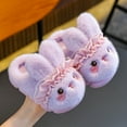 thumbnail image 1 of SGFCWSX Kids Bunny Plush Slippers Warm Indoor Footwear for Girls Boys Ruffled Cute Home Shoes Purple Size 3.5-4 Years, 1 of 5