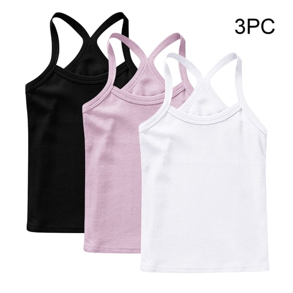 SGFCWSX Kids Cami Tank Tops 3 Pack Racerback Sleeveless Soft Everyday Wear Top Multicolor Size 2 Years